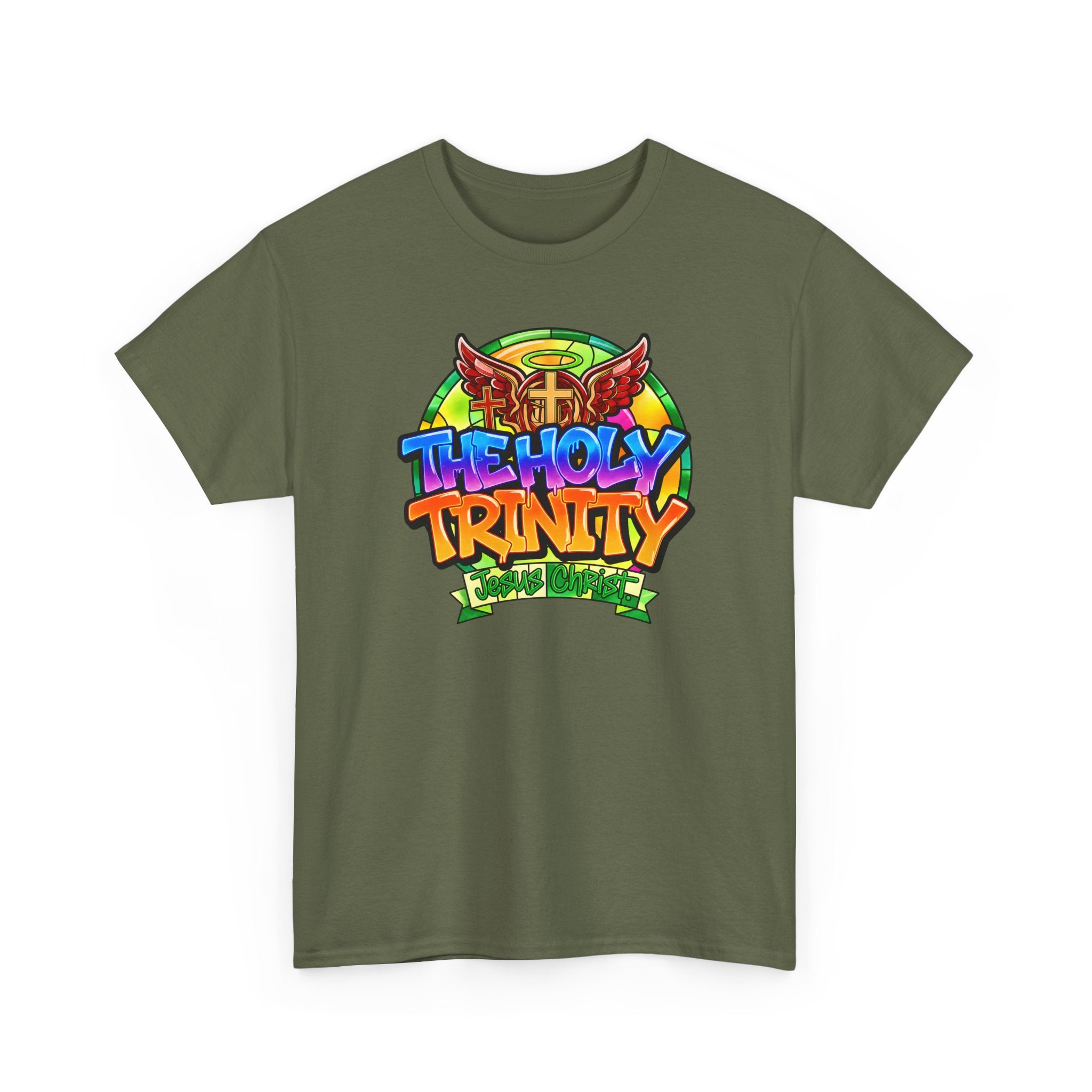 Holy Trinity Graphic Tee — Colorful Faith-Inspired Streetwear T-Shirt