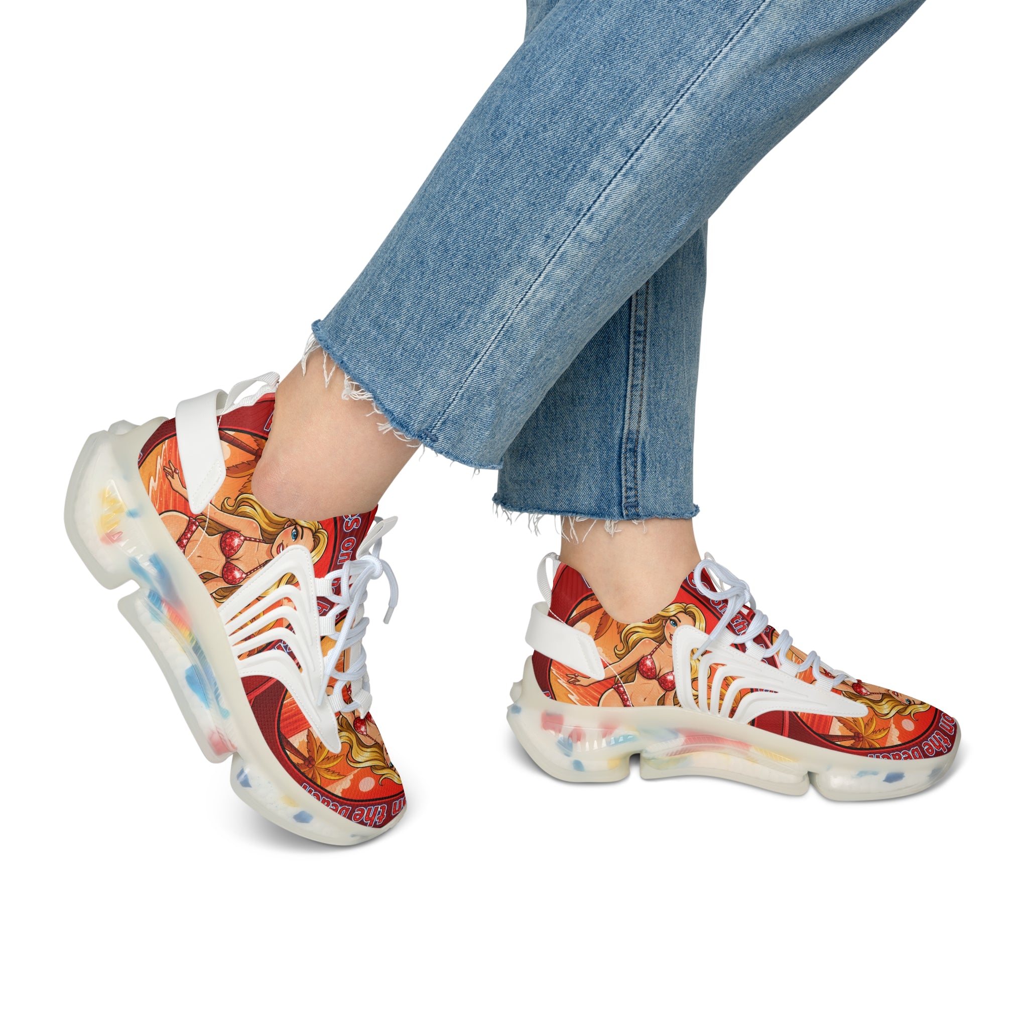 Women’s Mesh Sneakers — Retro Pinup Mermaid Graphic Athletic Shoes