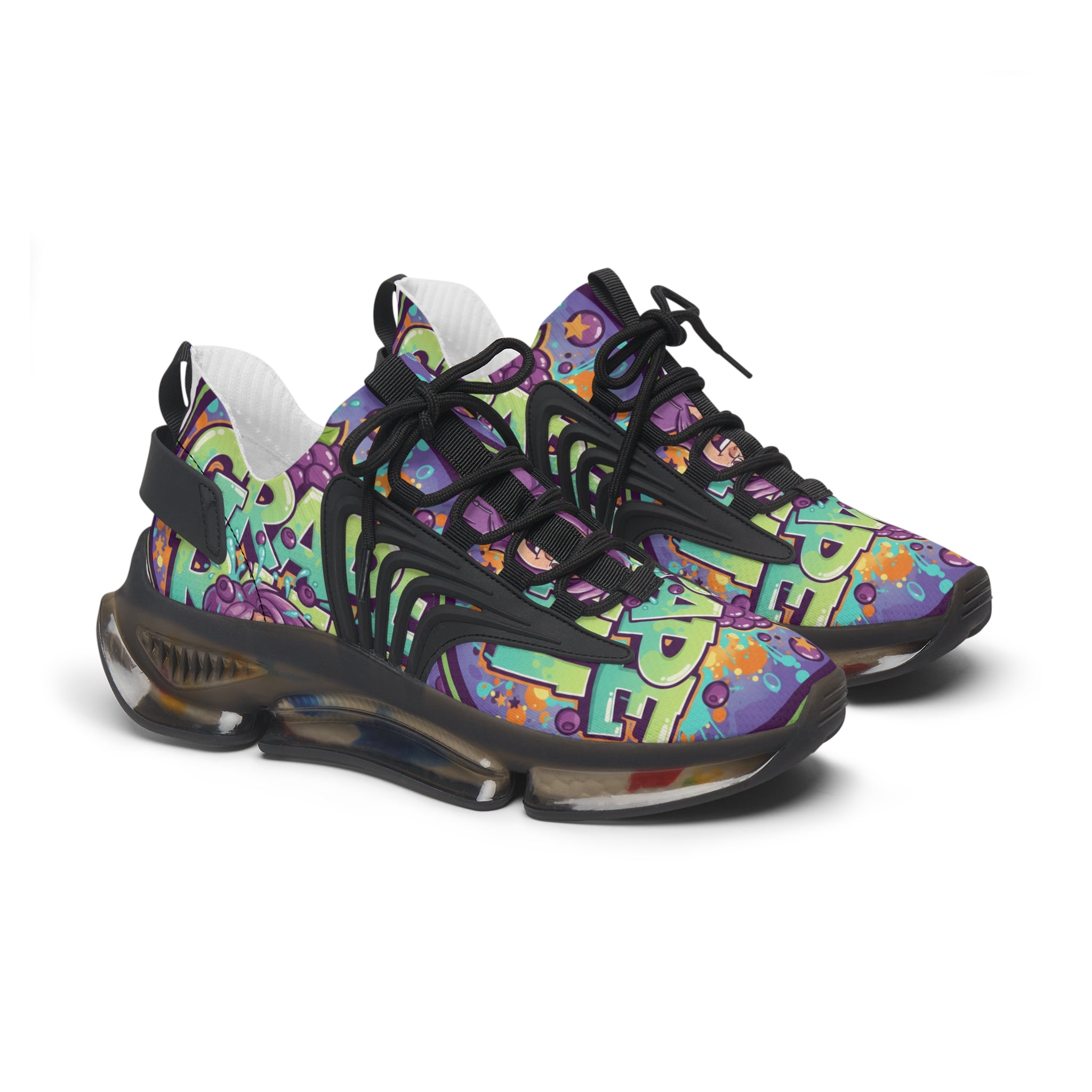 Grape Graffiti Mesh Sneakers — " Grape Run" Colorful Streetwear Athletic Shoes