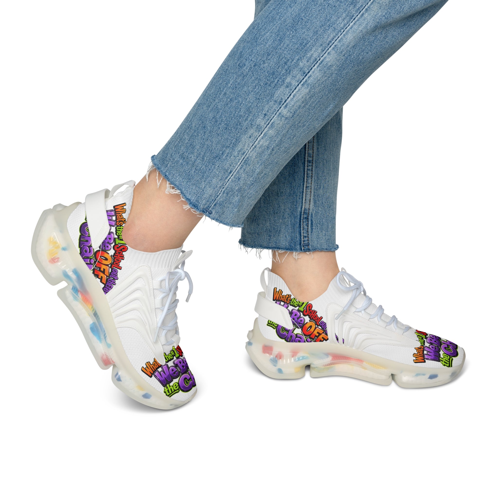 Mesh Sneakers — Colorful "We Be Off the Chain" Graphic Athletic Shoes