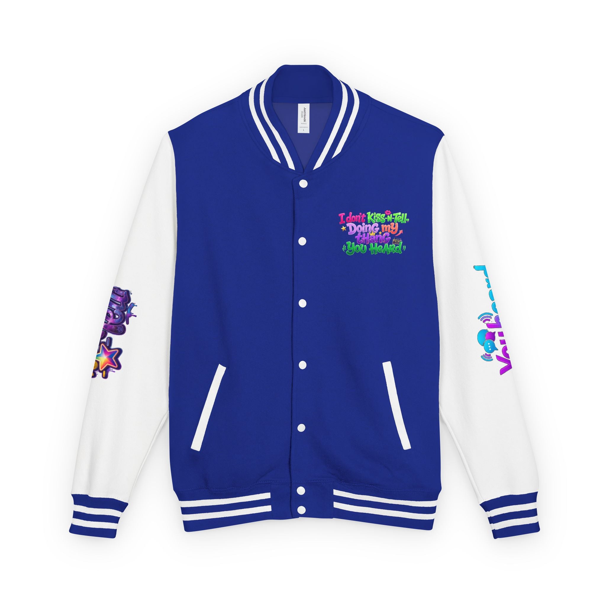 Letterman Jacket — "I Don't Kiss-N-Tell, Doing My Thang You Heard" Colorful Streetwear