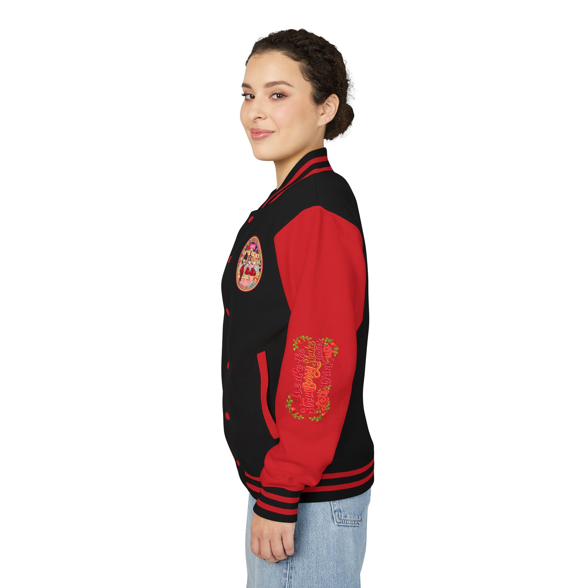 Letterman Jacket — " We Are The Strawberry Shake Ladies " Retro 'Shakee' Strawberry Girls Varsity Jacket