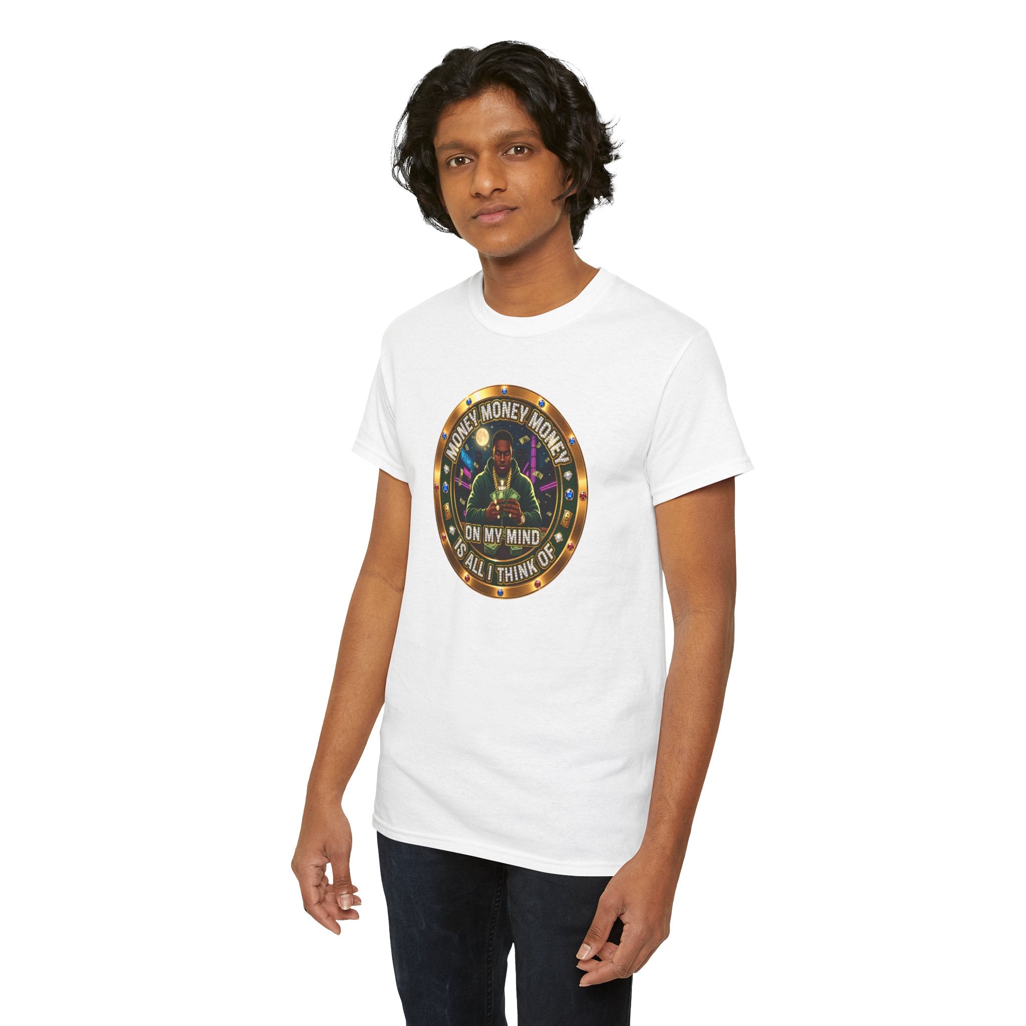 "Money On My Mind" Graphic Tee — Retro Casino Coin Design