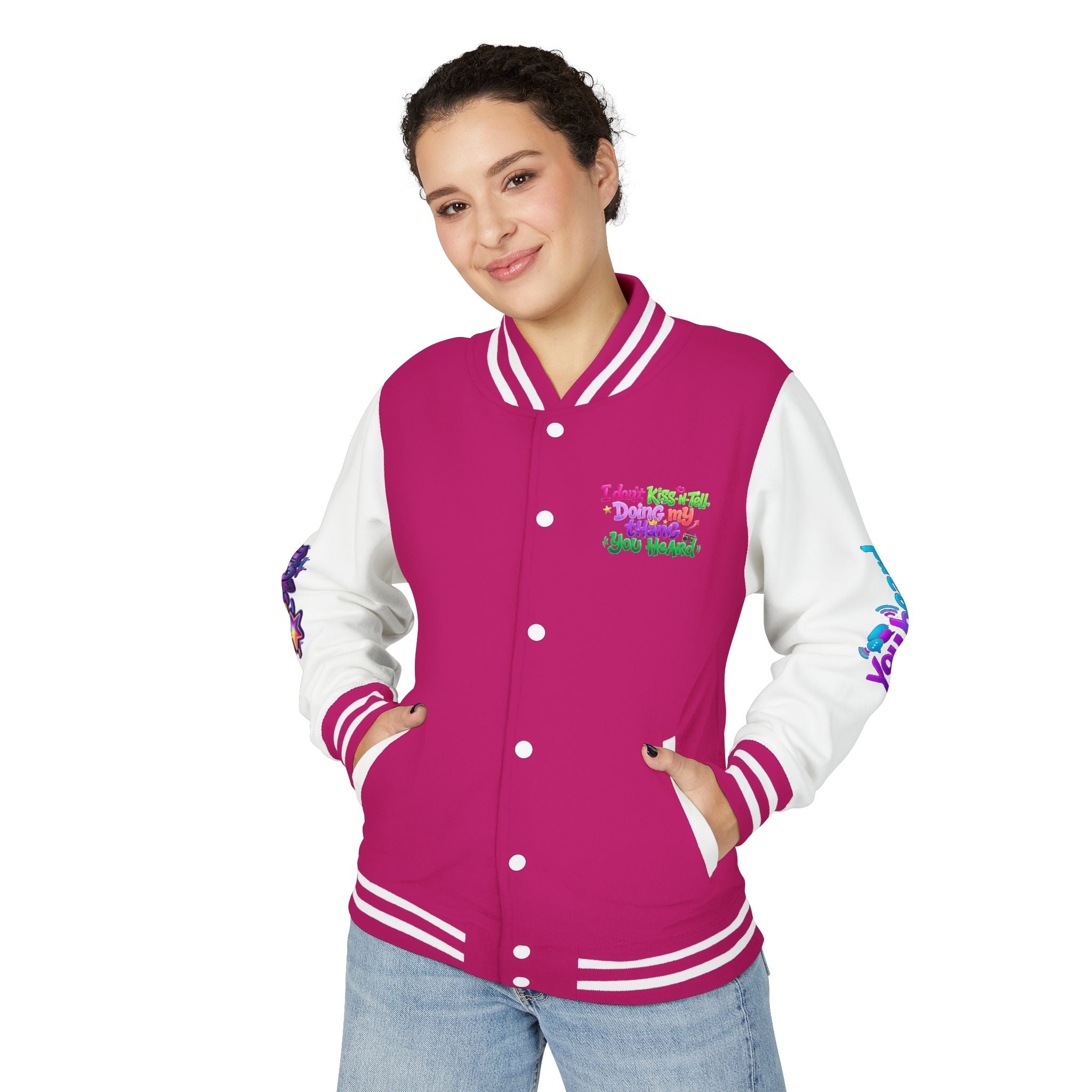 Letterman Jacket — "I Don't Kiss-N-Tell, Doing My Thang You Heard" Colorful Streetwear
