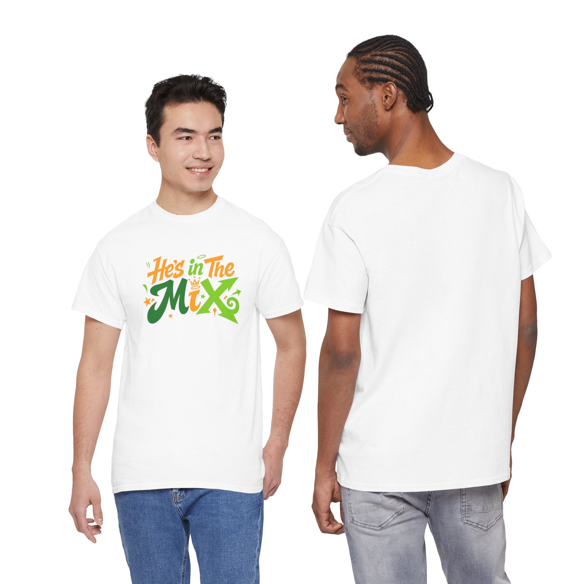 "He's in the Mix" T-Shirt — Retro Green & Orange DJ/Music Tee