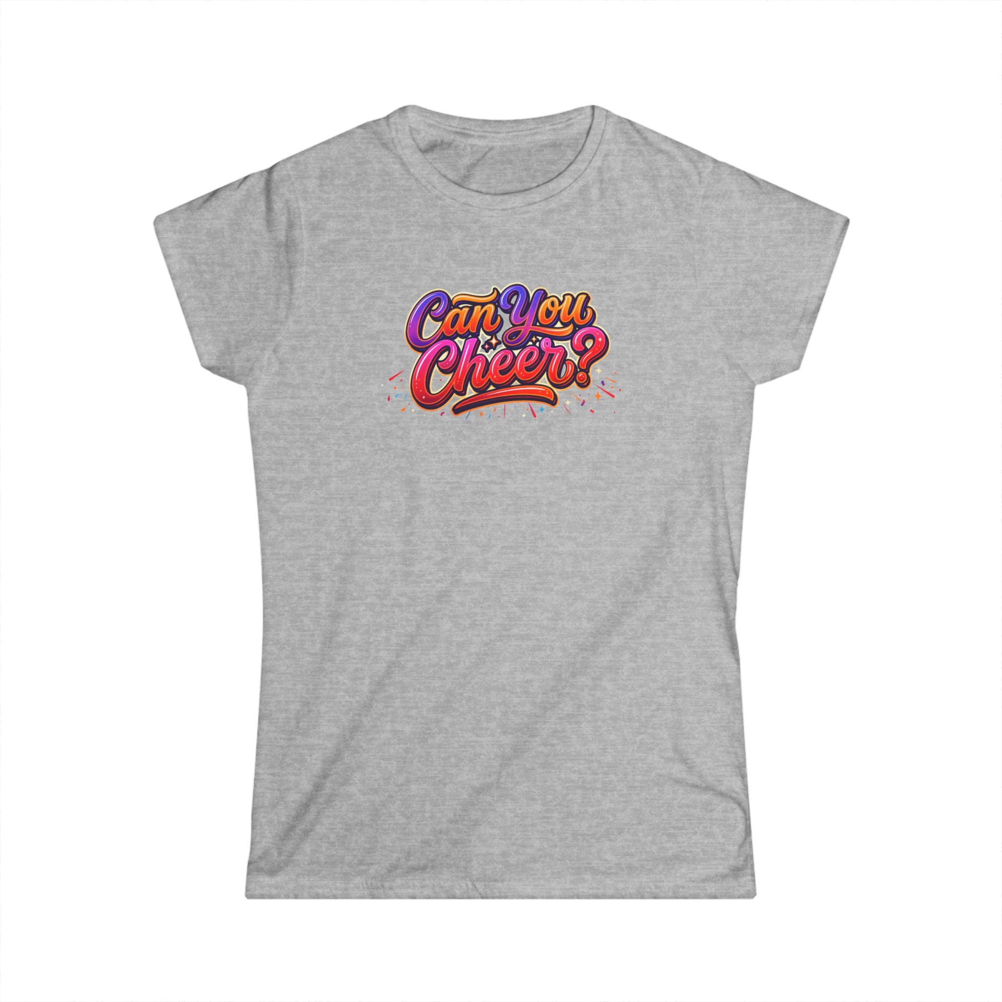 Women's Tee — "Can You Cheer" Colorful Retro Script Graphic