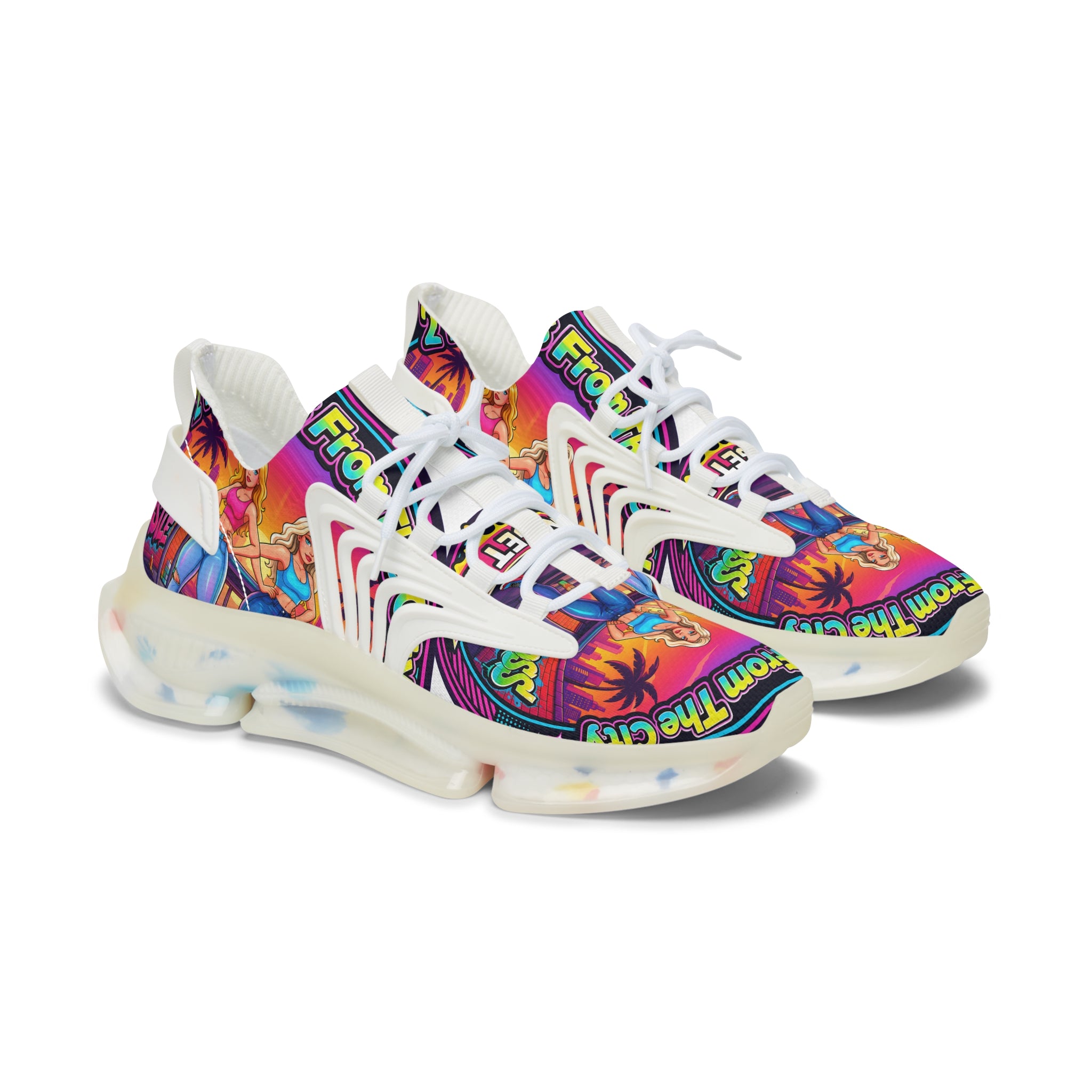 Mesh Sneakers — Colorful 'Girls From The City' Graphic Athletic Shoes