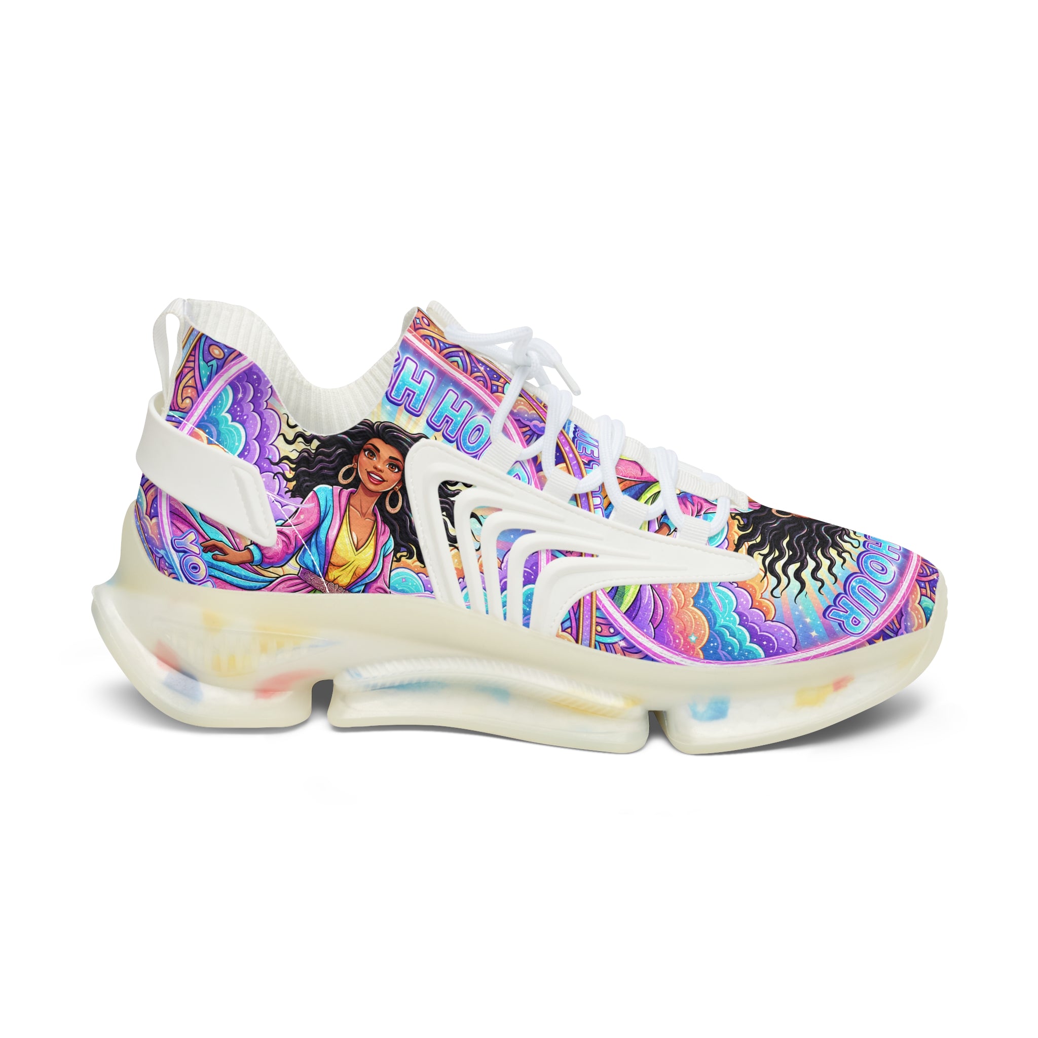 Women's Mesh Sneakers — Colorful Spiritual Goddess Graphic Athletic Shoes