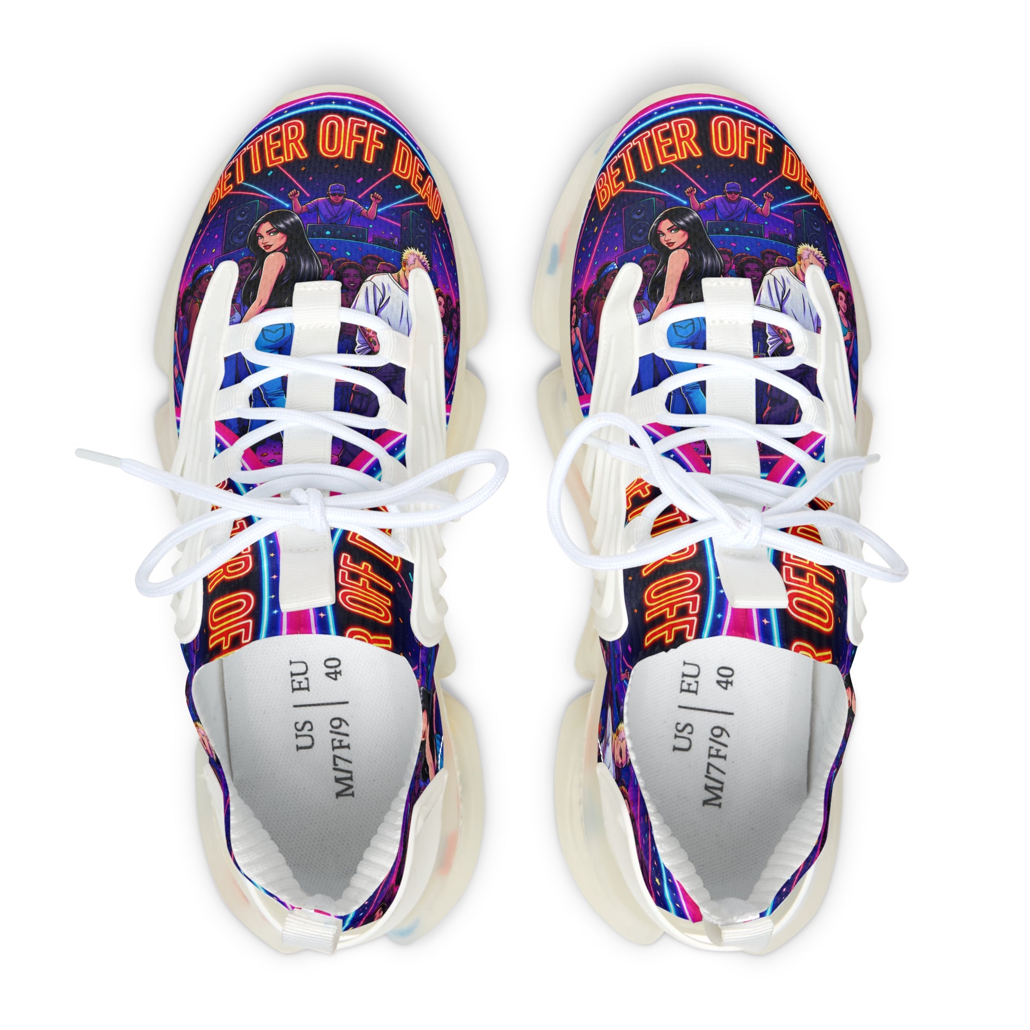 Women's Mesh Sneakers — Neon Retro Graphic "Better Off Dead" Street Style