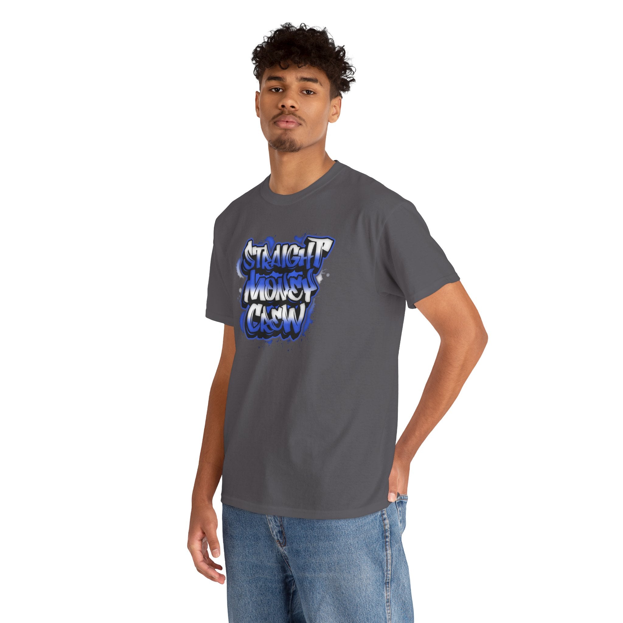 T-Shirt — "Stackin' Money Crew" Blue Graffiti Graphic Tee