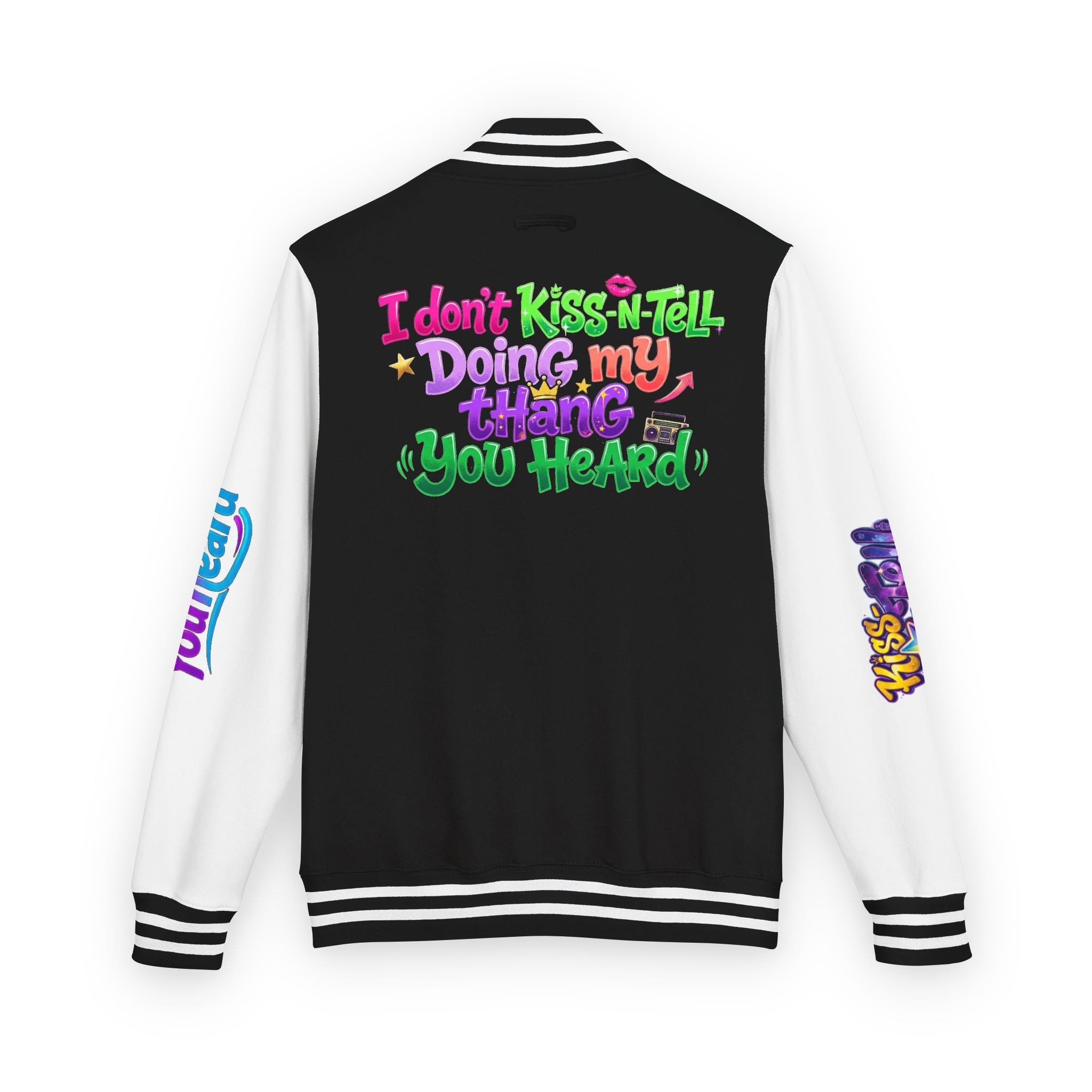 Letterman Jacket — "I Don't Kiss-N-Tell, Doing My Thang You Heard" Colorful Streetwear