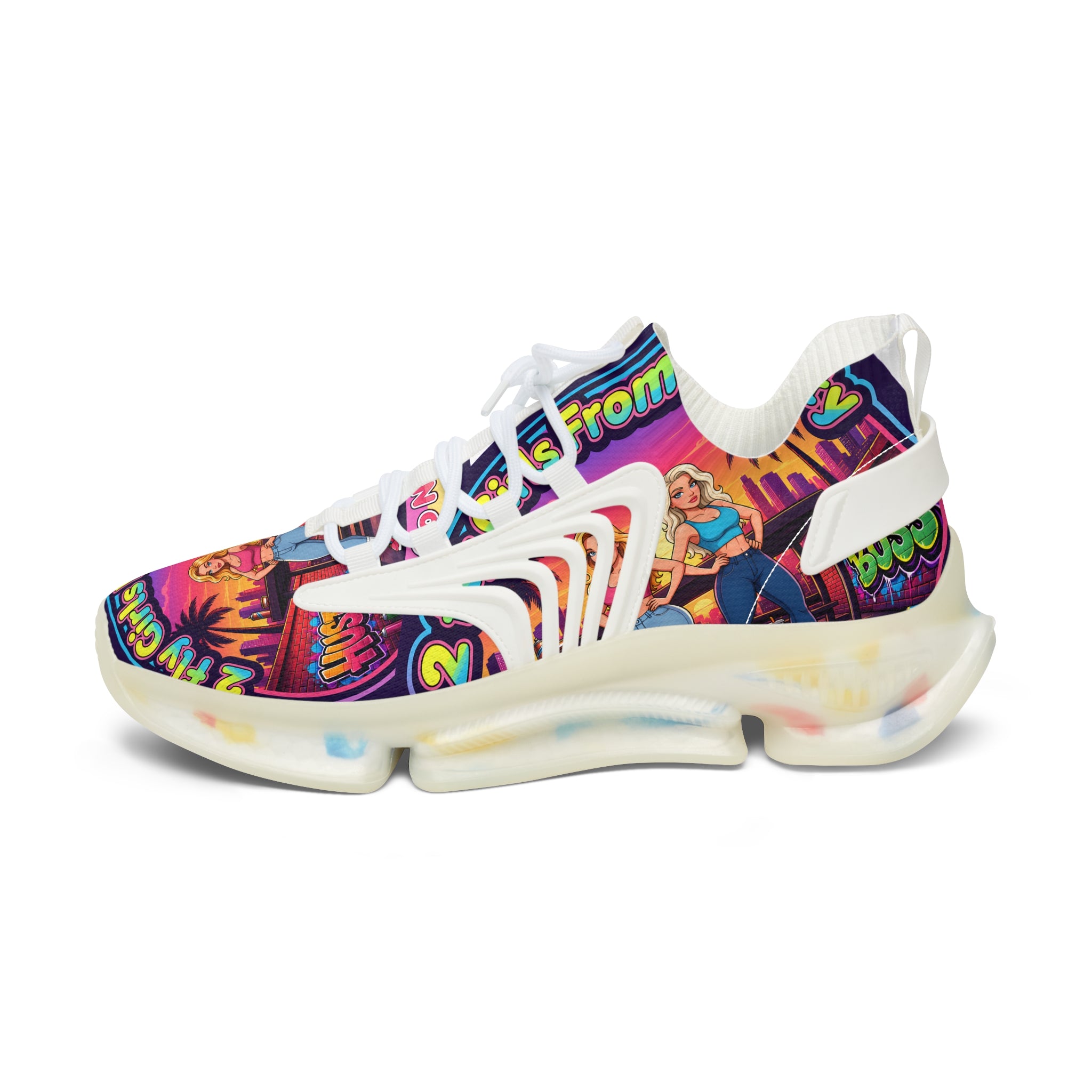 Women's Mesh Sneakers — Retro 'Girls From The City' Graphic Athletic Shoes