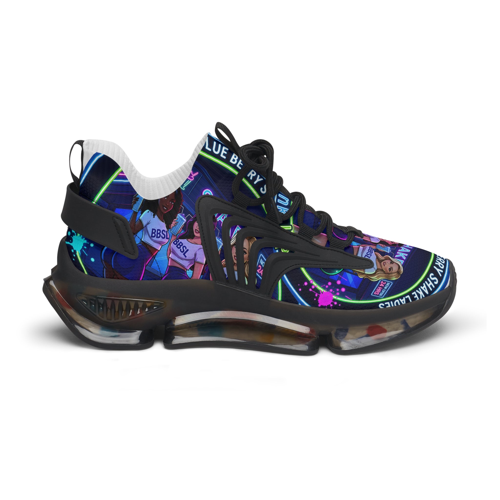Graphic Mesh Sneakers — " We Are The Blueberry Shake Ladies "Colorful Pop Portrait Design for Women