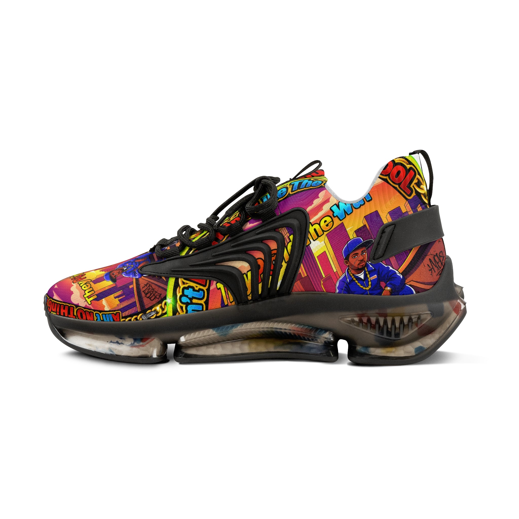 Mesh Sneakers — " Aint Nothing Like The Old School " Retro Neon City Graphic Men's Athletic Shoes