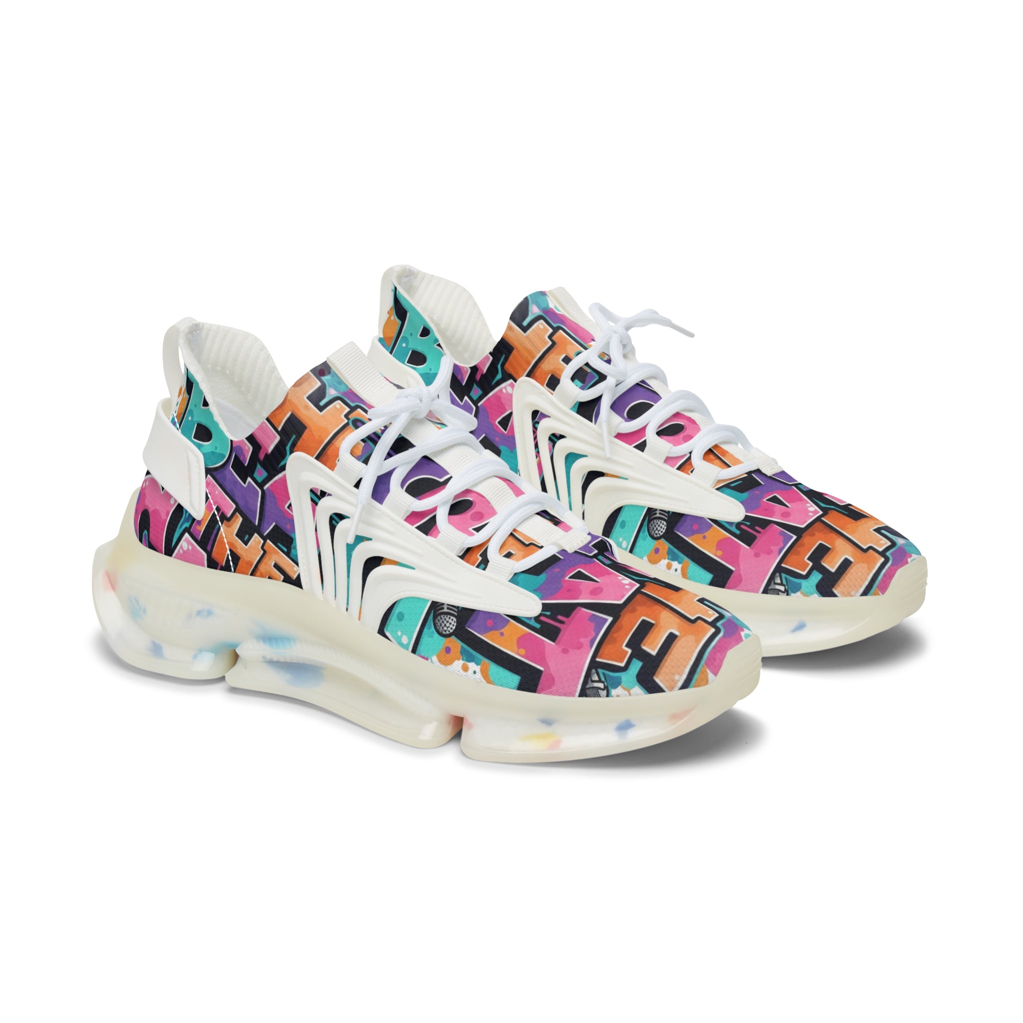 Women’s Mesh Sneakers —"She Beat The Case"Colorful Graffiti Statement Athletic Shoes