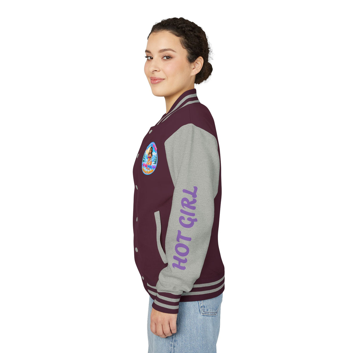 Letterman Jacket — 'SnowCone, Hot Girl' Retro Beach Graphic