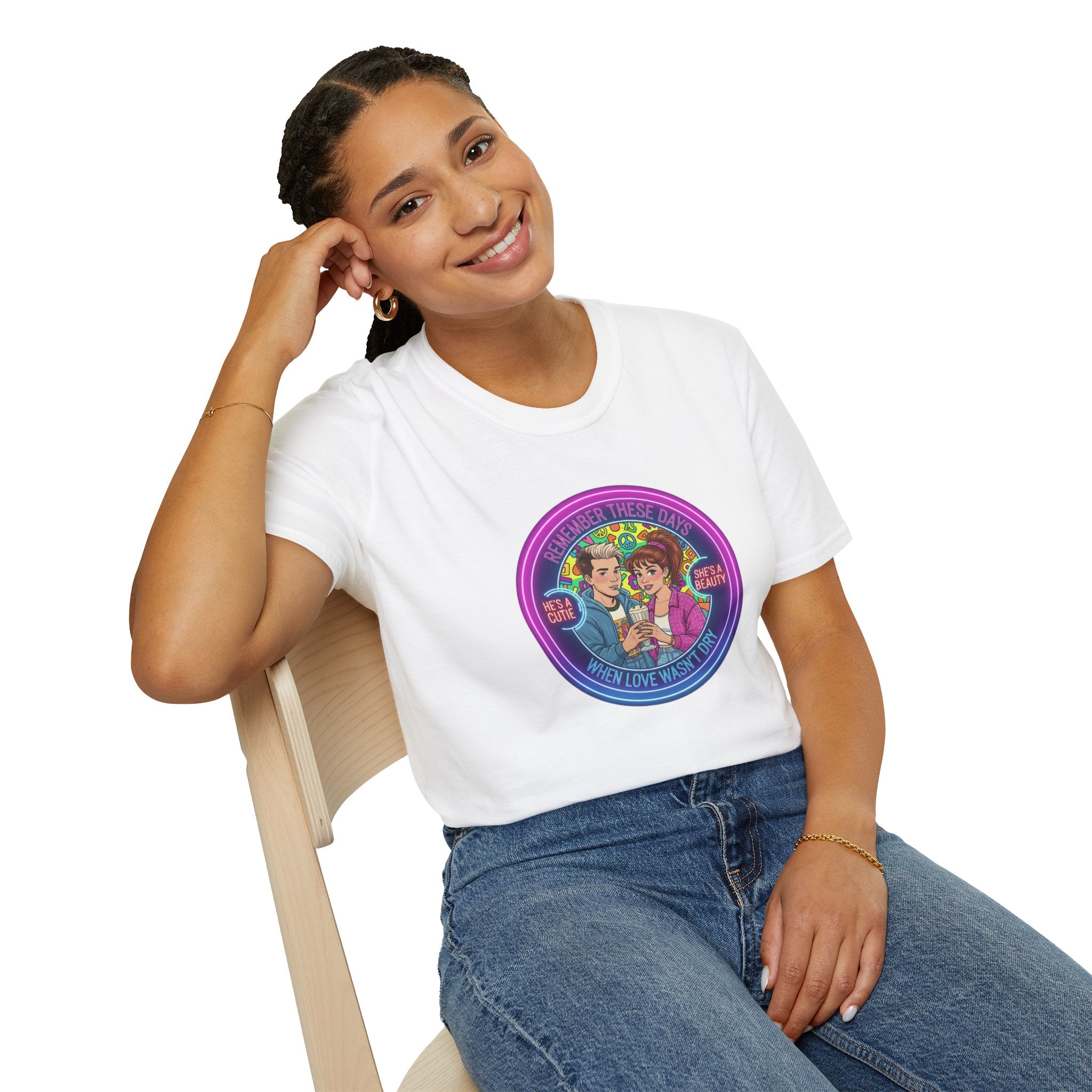 Retro Pride Couple T-Shirt — "I Love What I Love" Rainbow Graphic