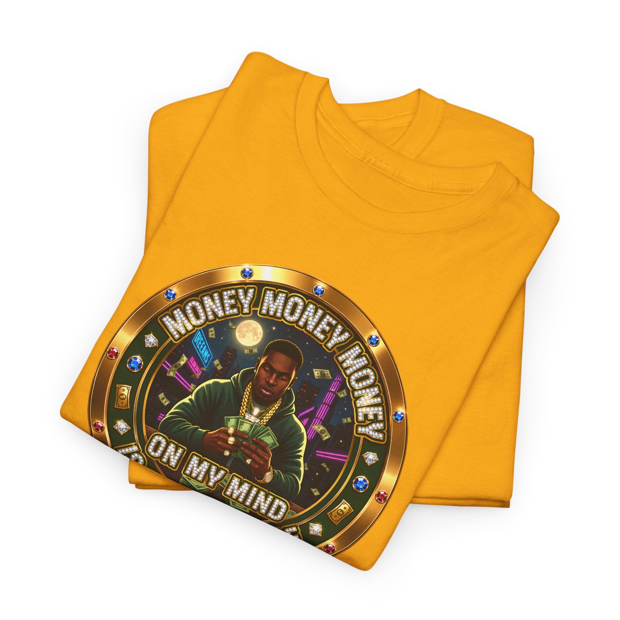 "Money On My Mind" Graphic Tee — Retro Casino Coin Design