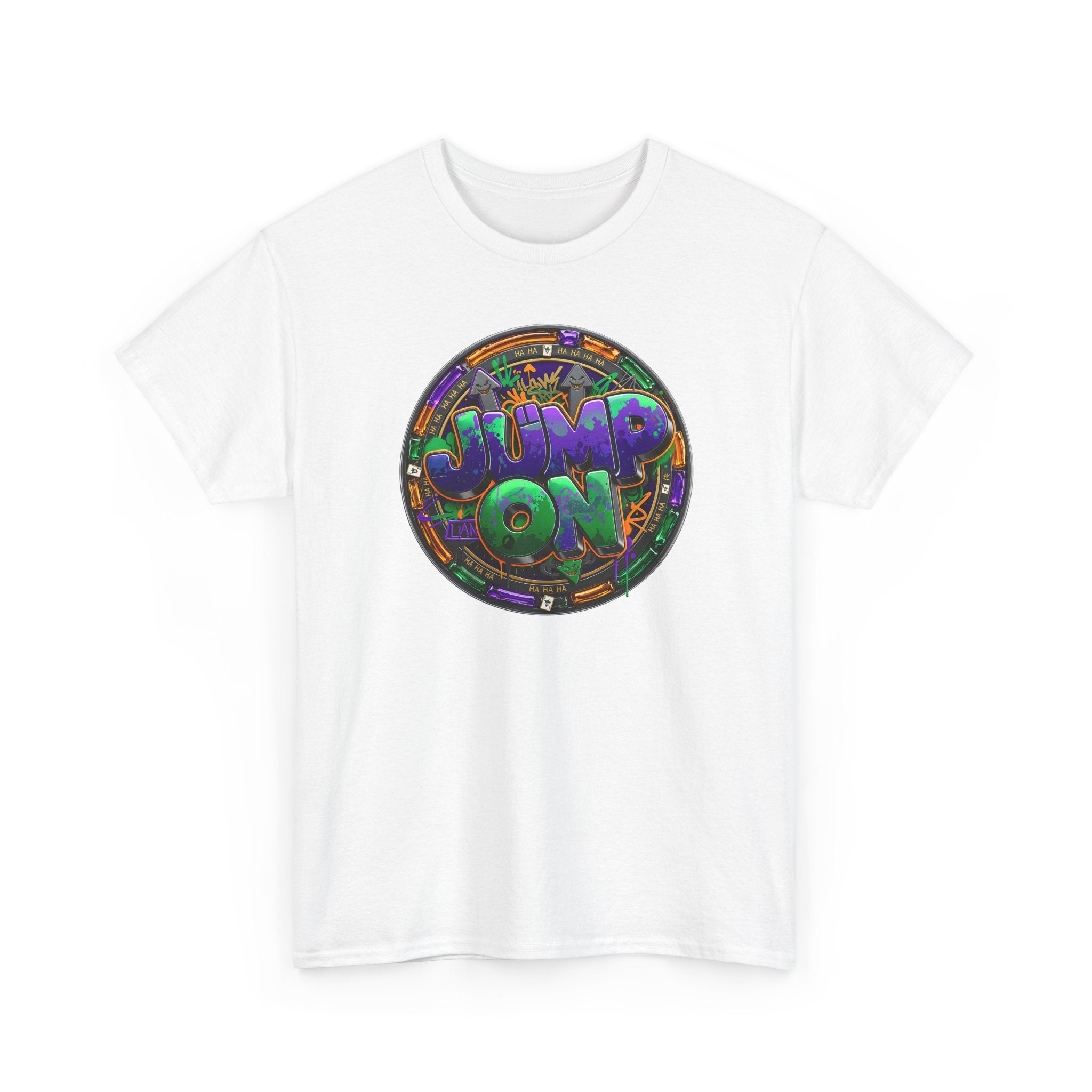 " Jump On" Circle Graphic Tee — Retro Neon Streetwear T-Shirt