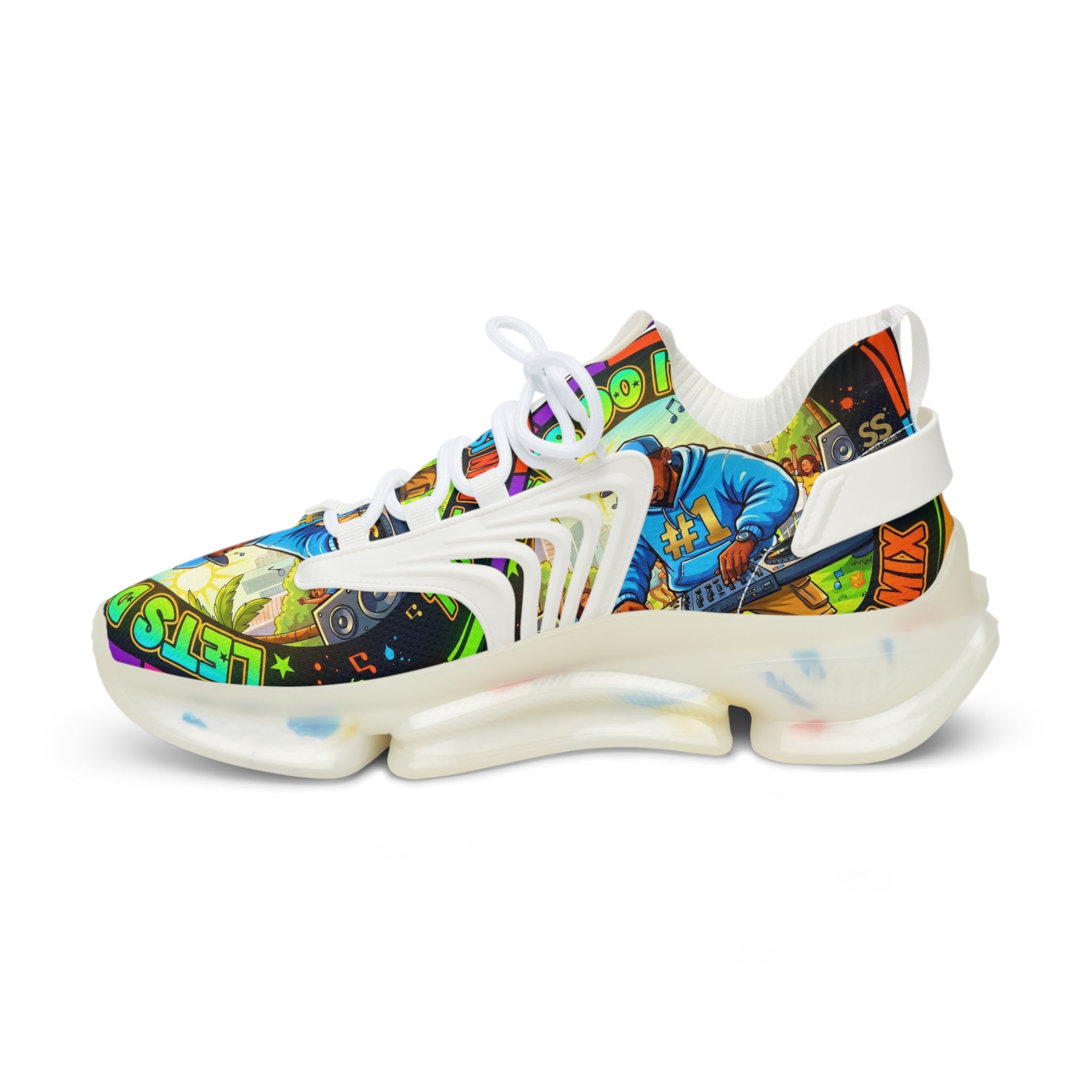Men's Graphic Mesh Sneakers — " Lets Do It DJ" Colorful Retro DJ Street Style