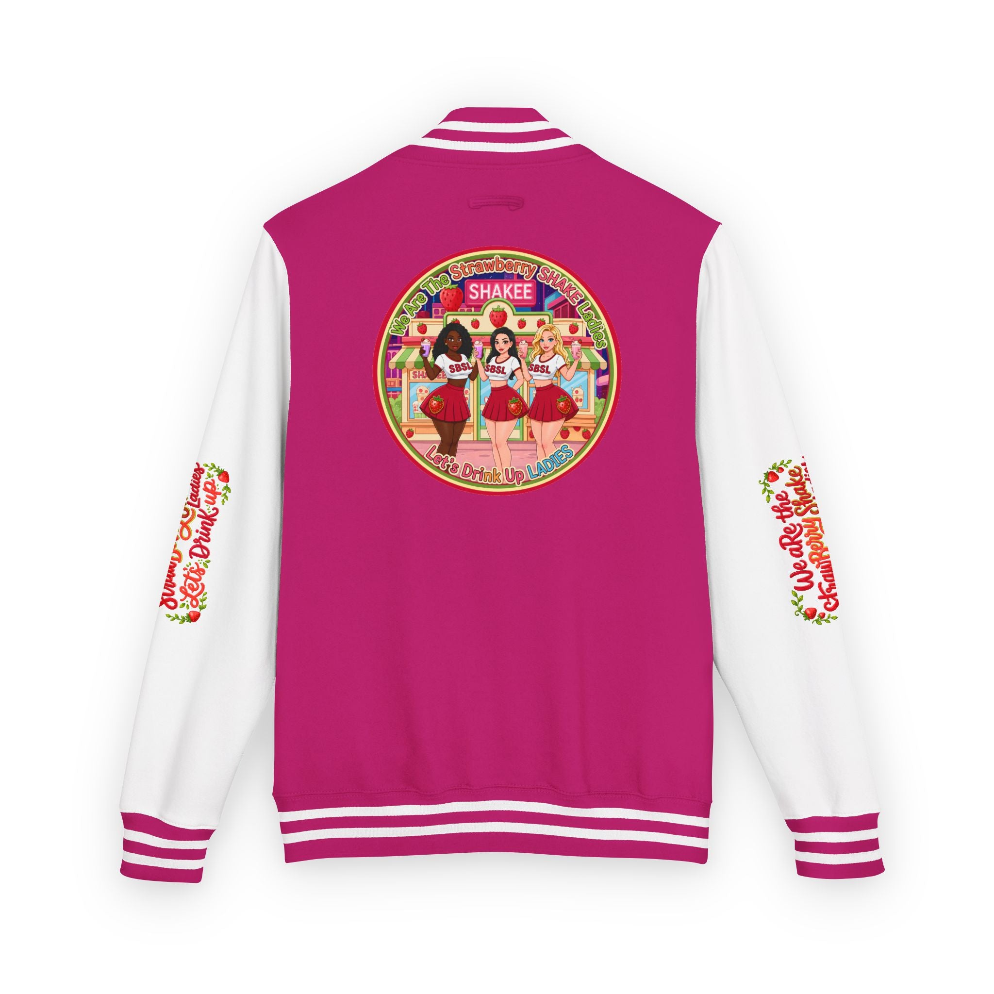 Letterman Jacket — " We Are The Strawberry Shake Ladies " Retro 'Shakee' Strawberry Girls Varsity Jacket