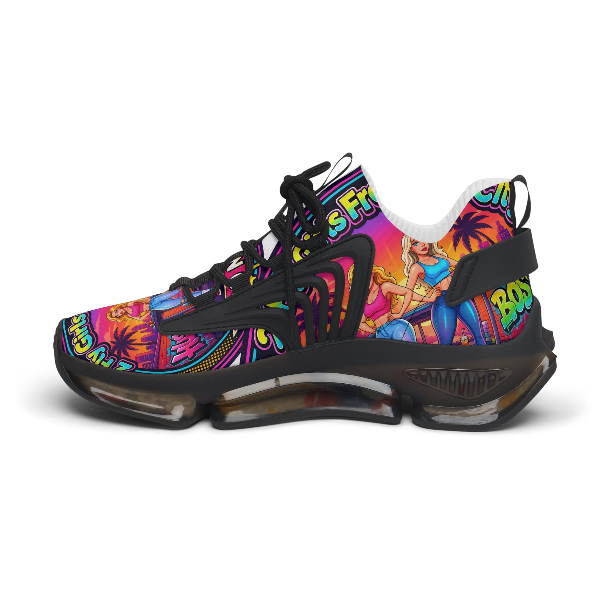 Mesh Sneakers — Colorful 'Girls From The City' Graphic Athletic Shoes