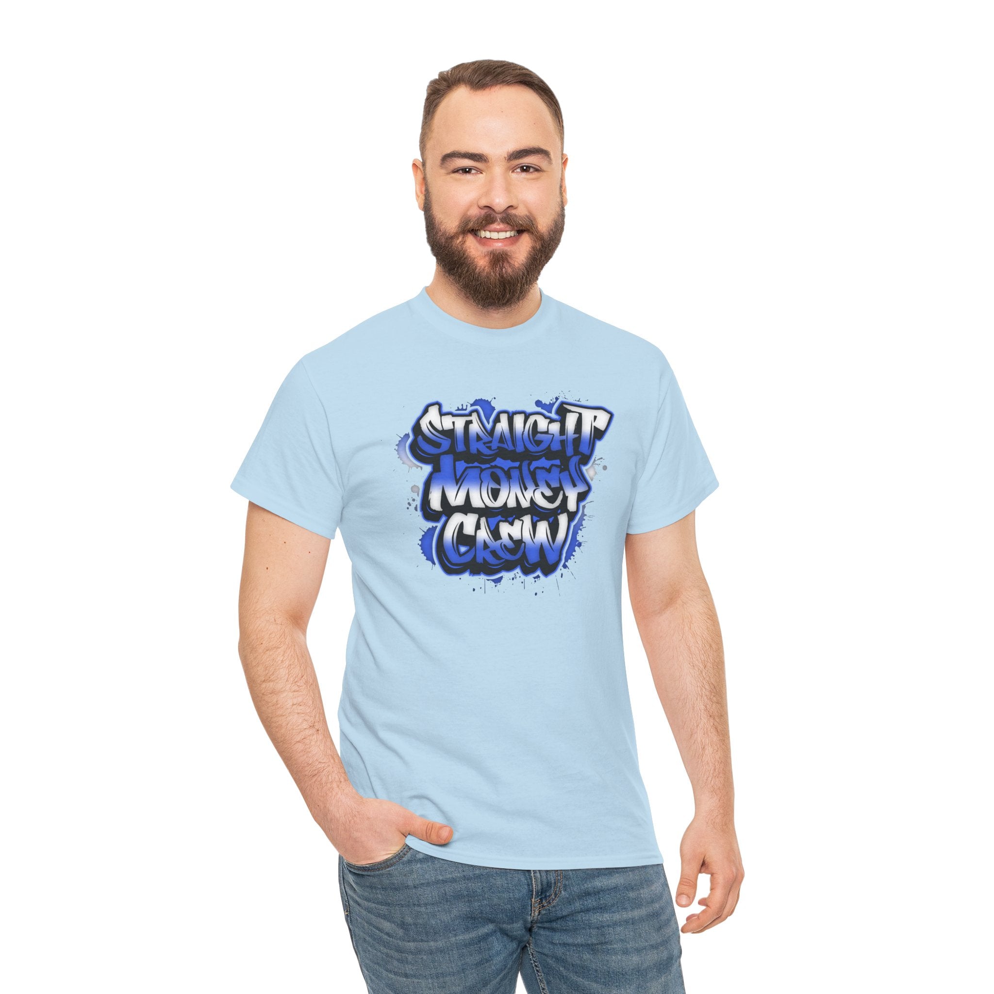 T-Shirt — "Stackin' Money Crew" Blue Graffiti Graphic Tee