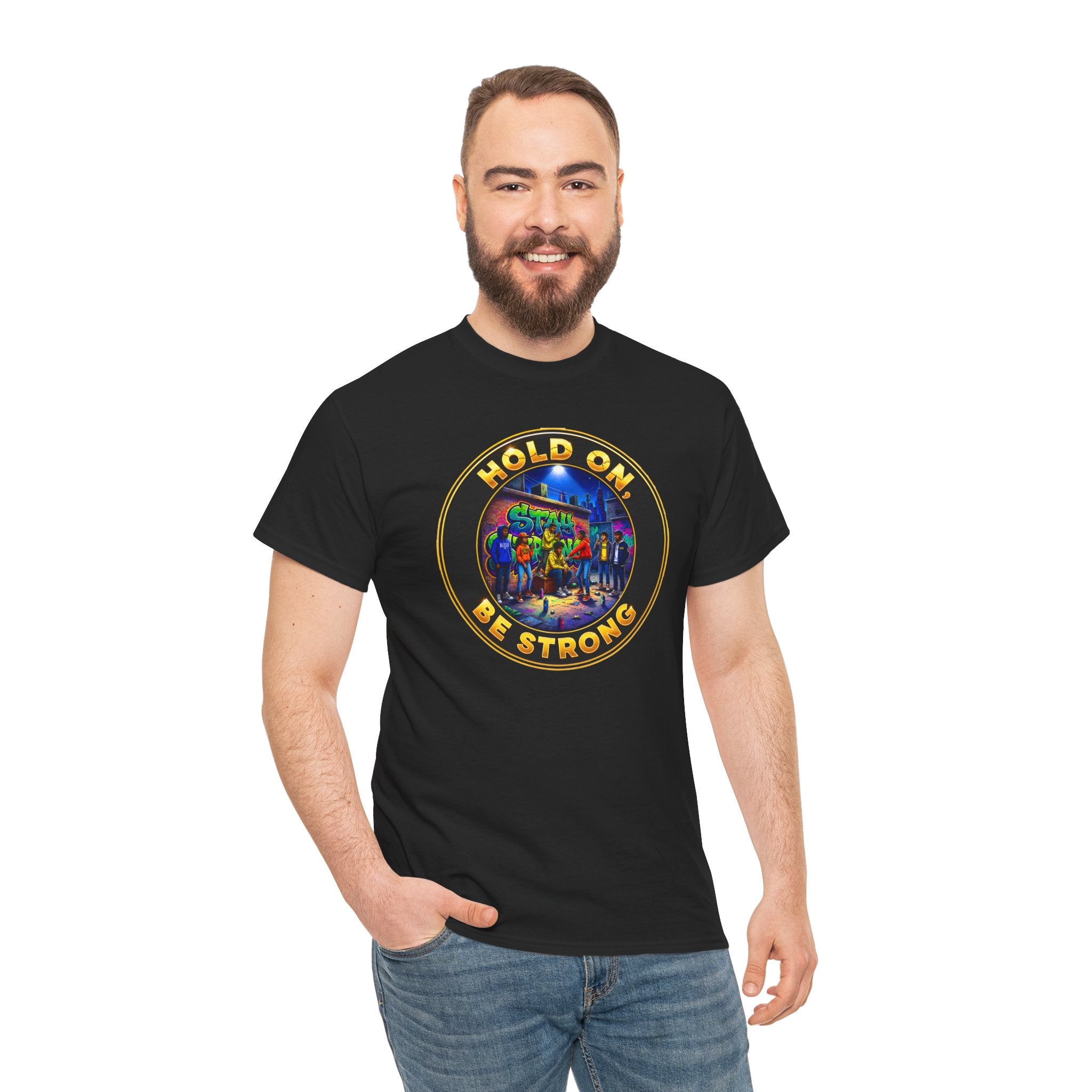 T-Shirt — 'Hold On Be Strong' Inspirational Retro Circle Graphic Tee