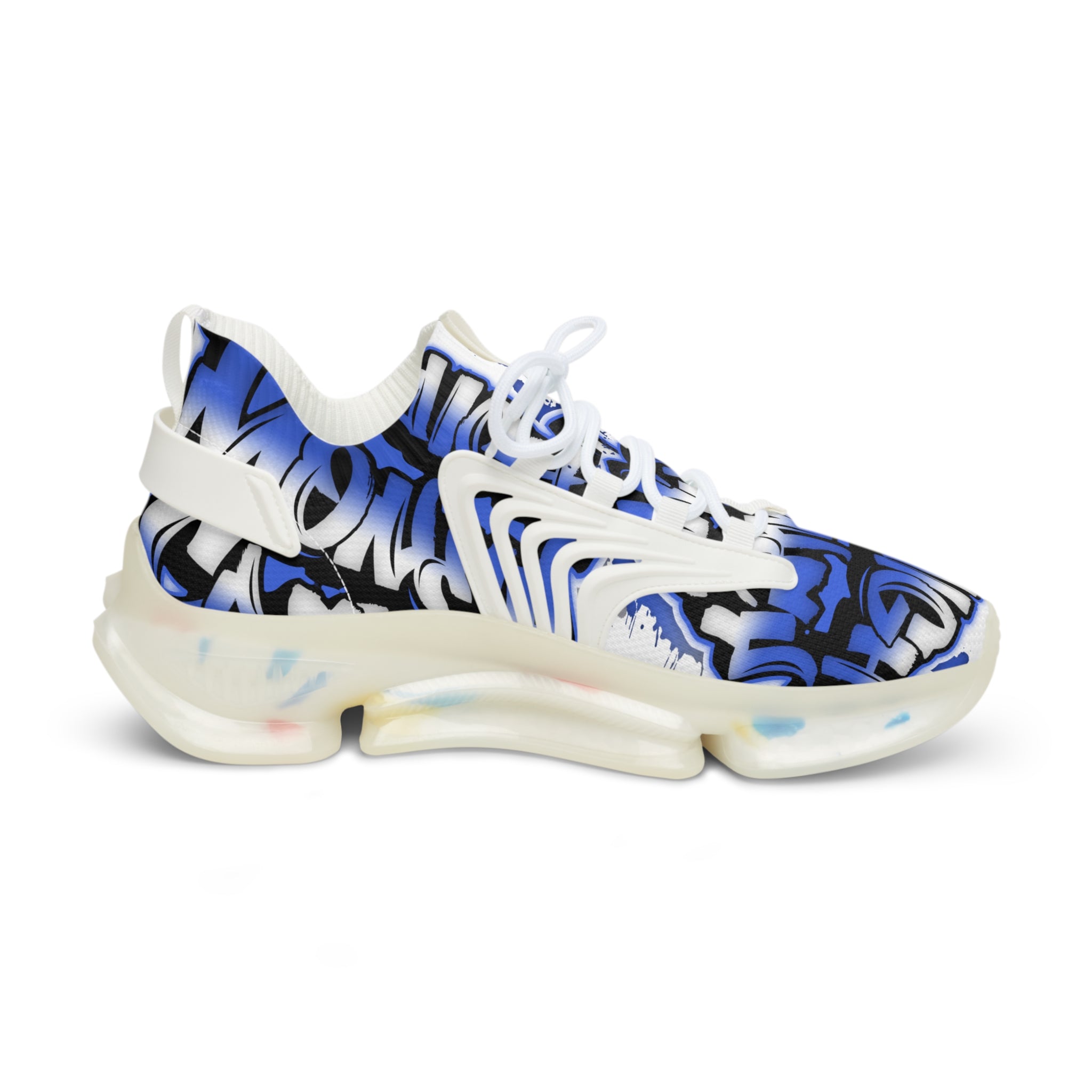 Men's Blue Graffiti Mesh Sneakers — "Straight Money Crew" Breathable Streetwear Athletic Shoes