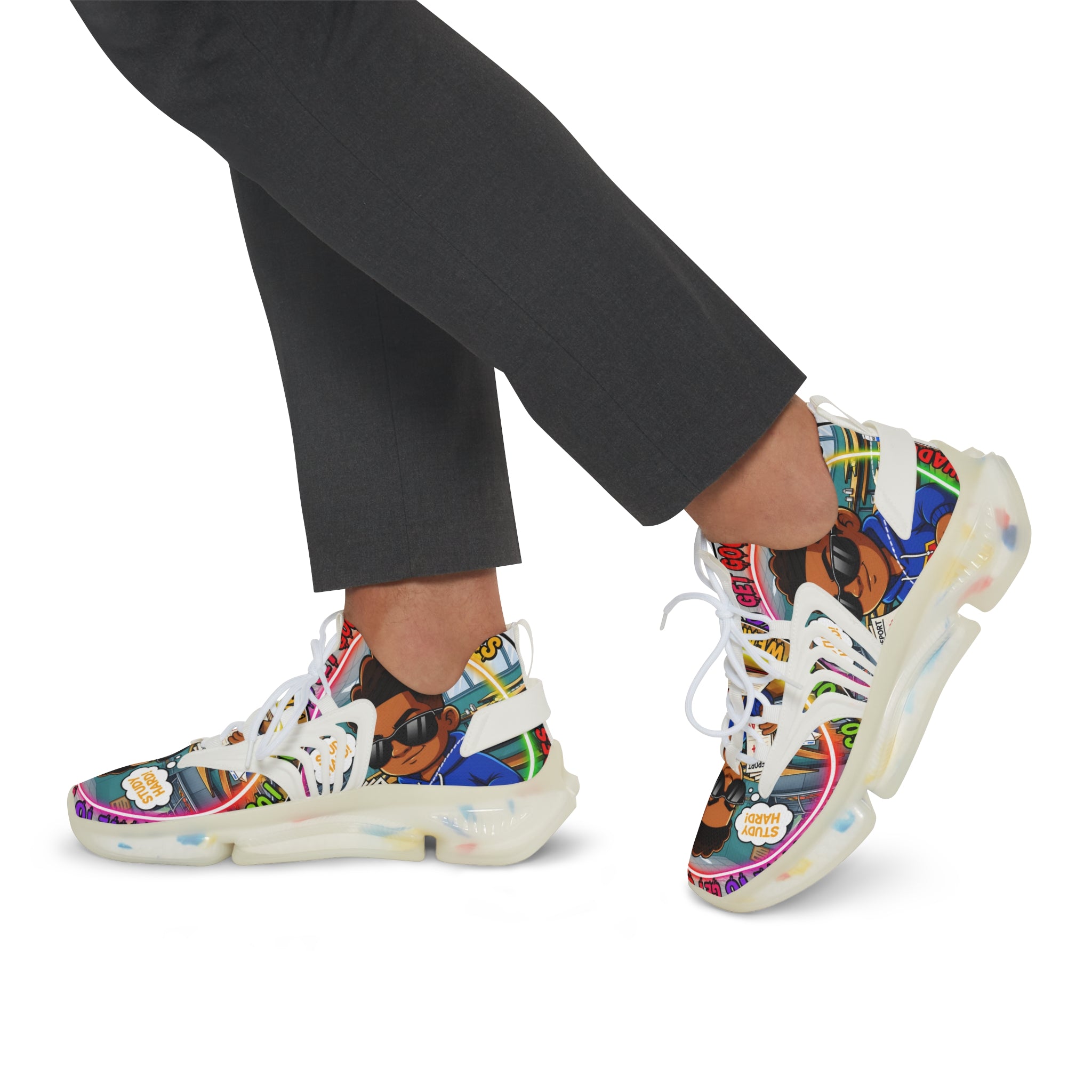 Men's Mesh Sneakers — "I Have To Get Good Grades" Colorful Urban Cartoon Print Athletic Shoes