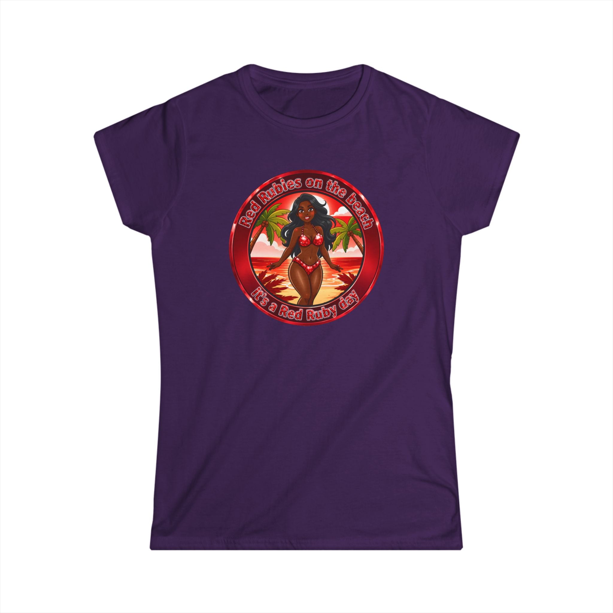 Tropical Pinup Tee — "Red Rubies On The Beach" Vintage Bikini Graphic