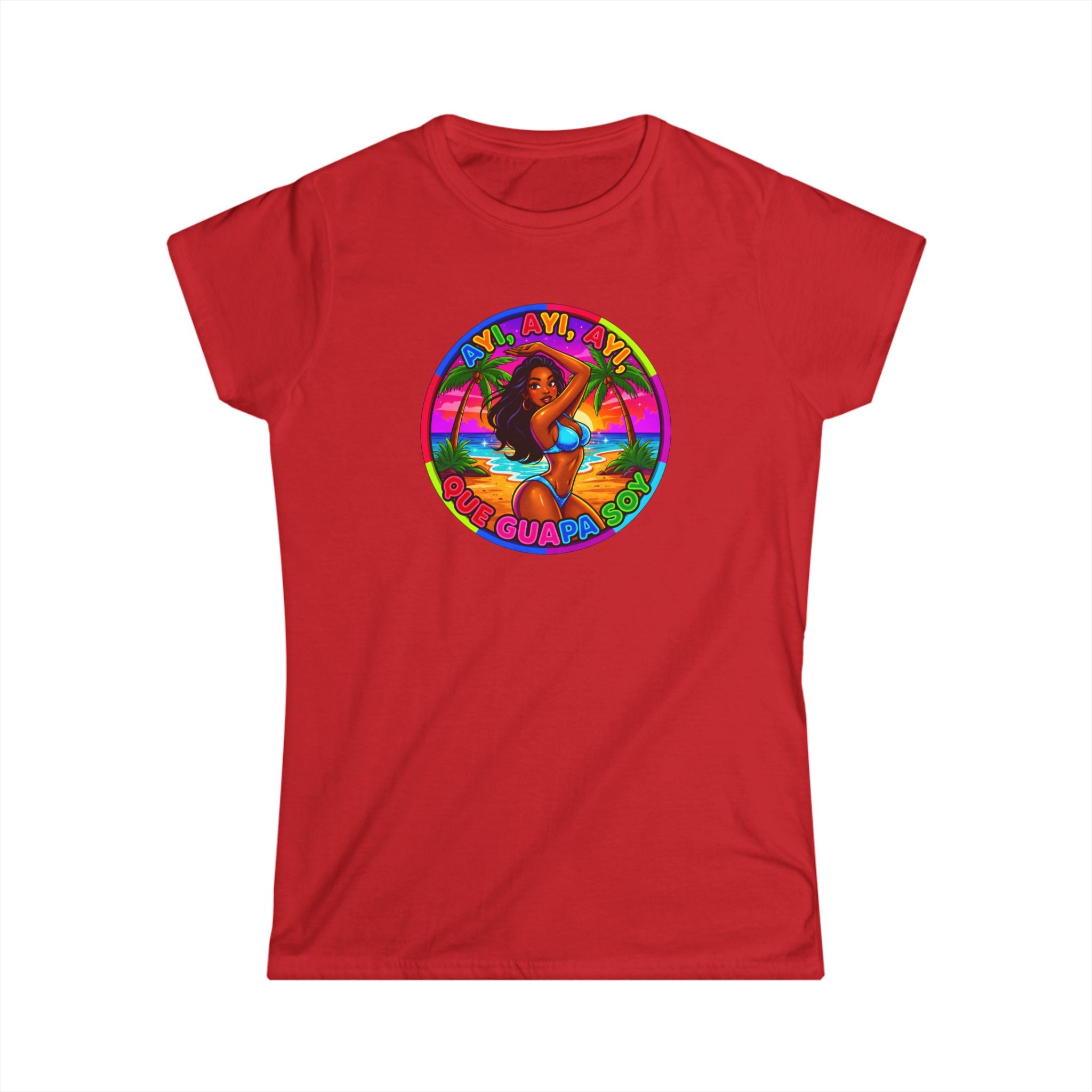 Vintage Tropical Surf T-Shirt — "Ayi, Ayi Ayi Que Guapa Soy"  Retro Beach Graphic